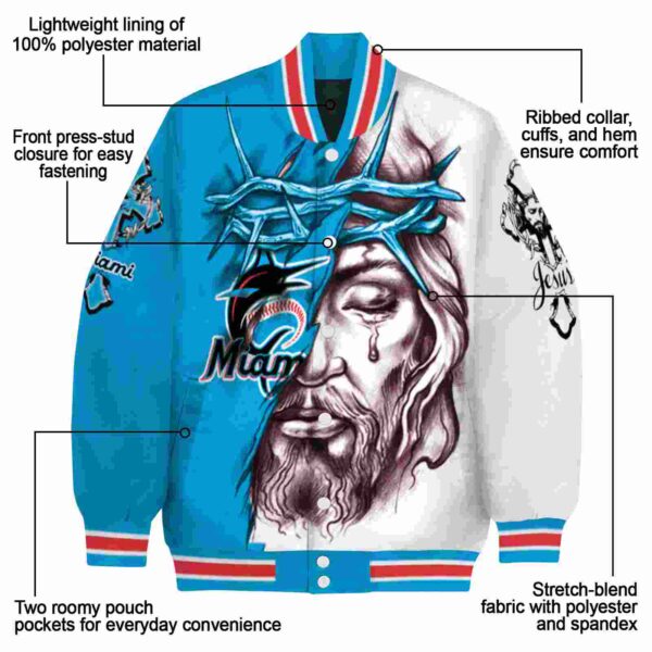 customized miami marlins jesus tears blue white jacket new arrival