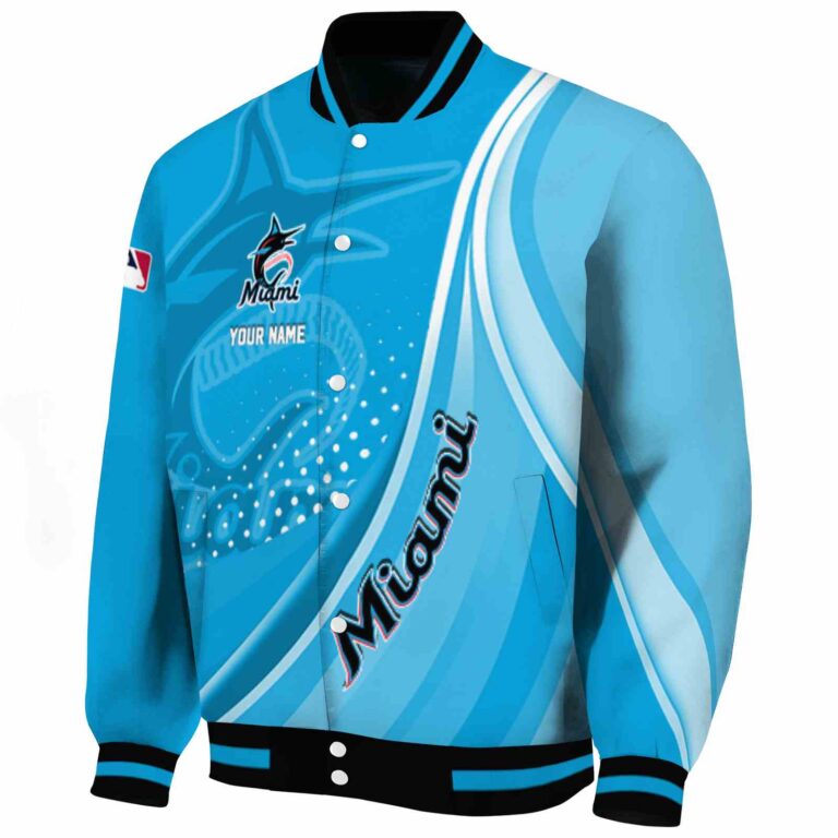 customized miami marlins wave patterns blue jacket best selling