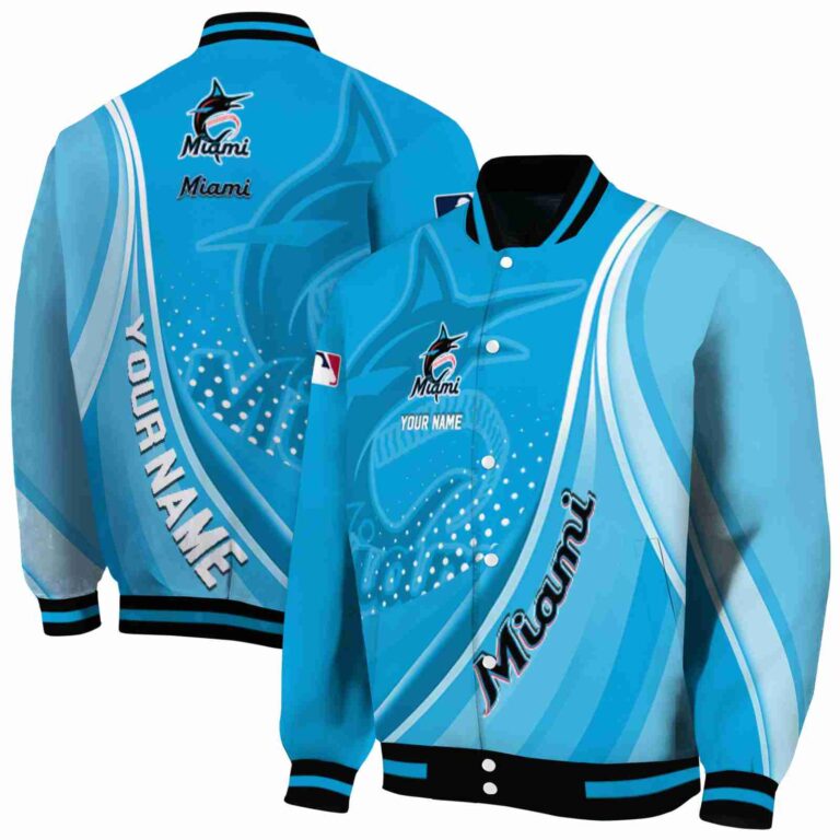 customized miami marlins wave patterns blue jacket fashion forward