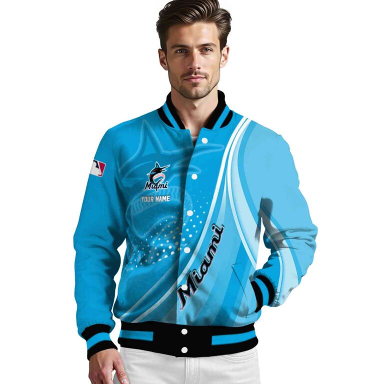 customized miami marlins wave patterns blue jacket high quality
