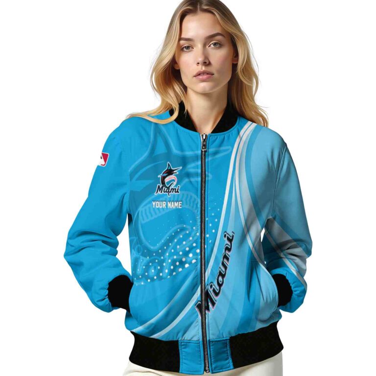 customized miami marlins wave patterns blue jacket latest model