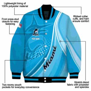 customized miami marlins wave patterns blue jacket new arrival