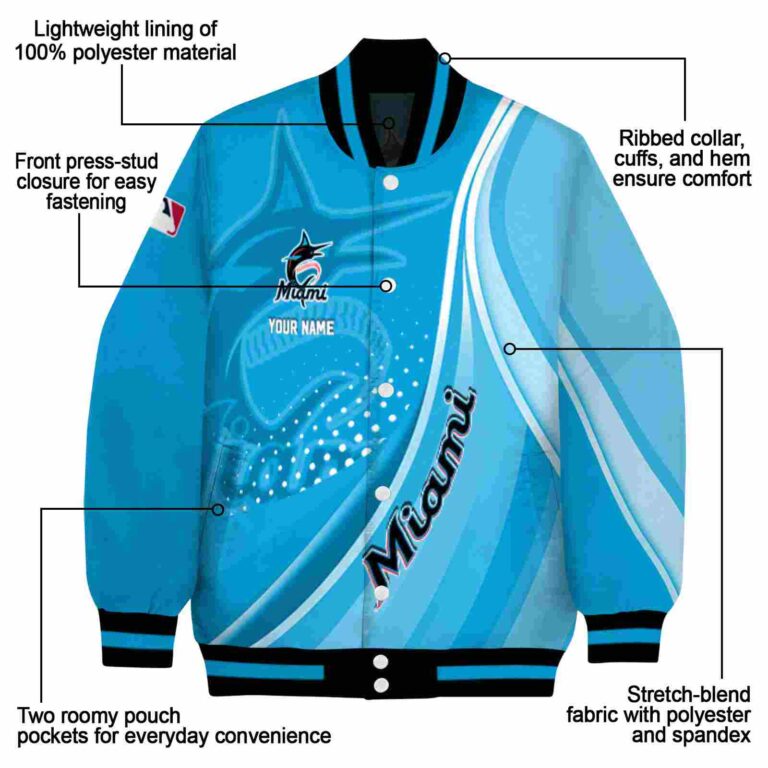customized miami marlins wave patterns blue jacket new arrival
