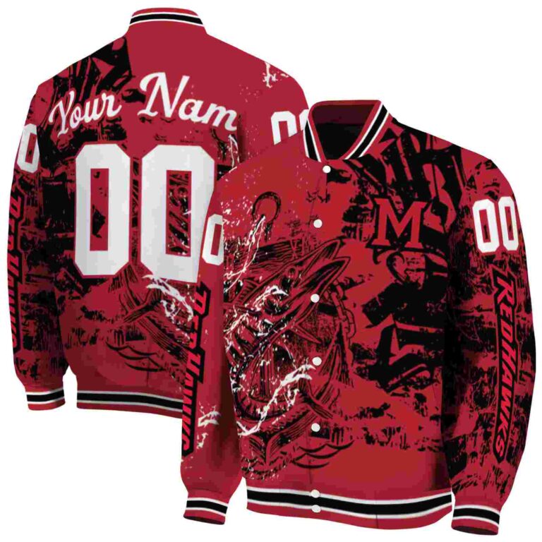 customized miami redhawks fishing art red jacket fashion forward