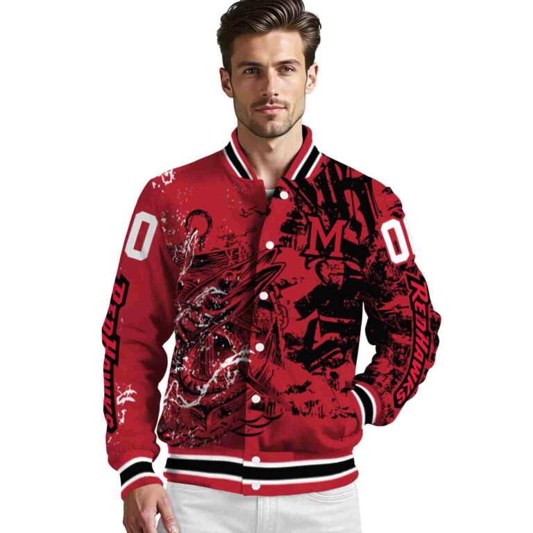 customized miami redhawks fishing art red jacket high quality