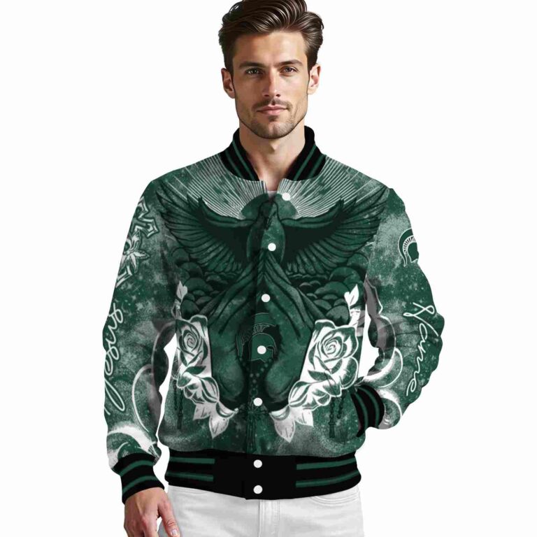 customized michigan state spartans praying hands green jacket high quality