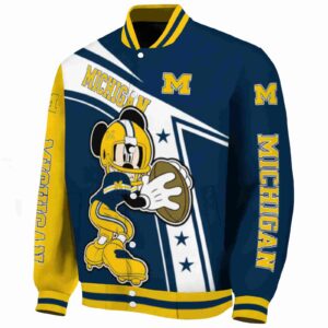 customized michigan wolverines mickey football blue white jacket best selling
