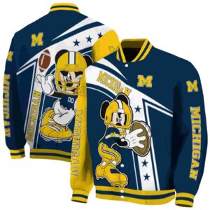 customized michigan wolverines mickey football blue white jacket fashion forward