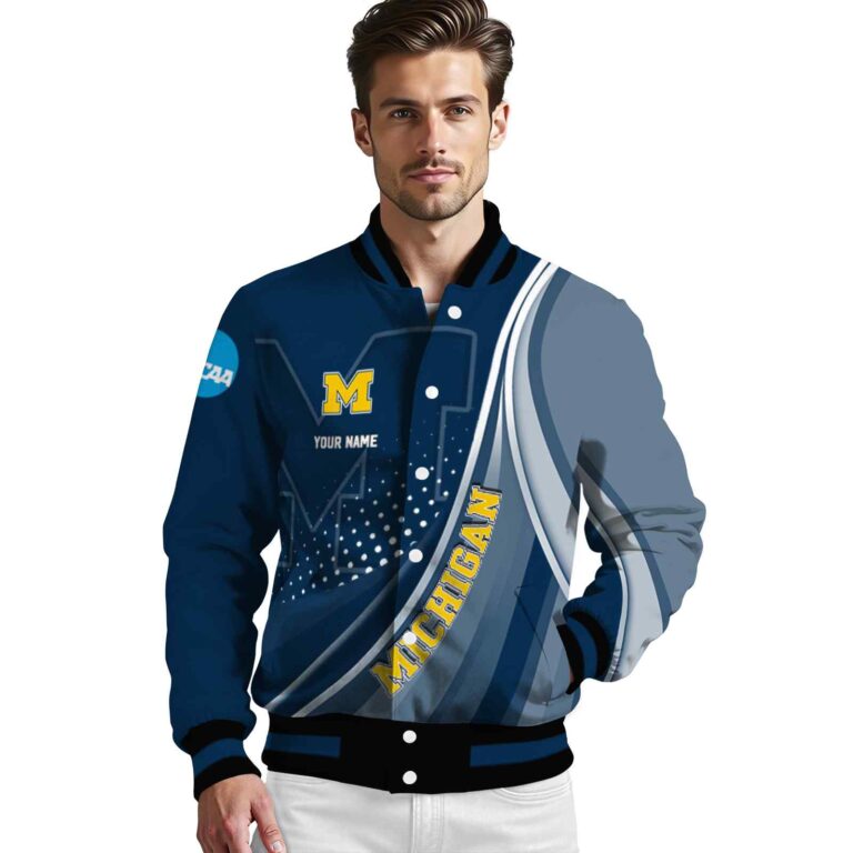 customized michigan wolverines wave patterns blue jacket high quality