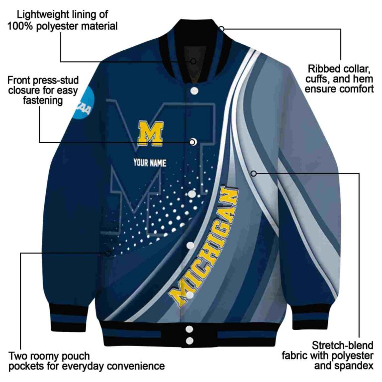 customized michigan wolverines wave patterns blue jacket new arrival