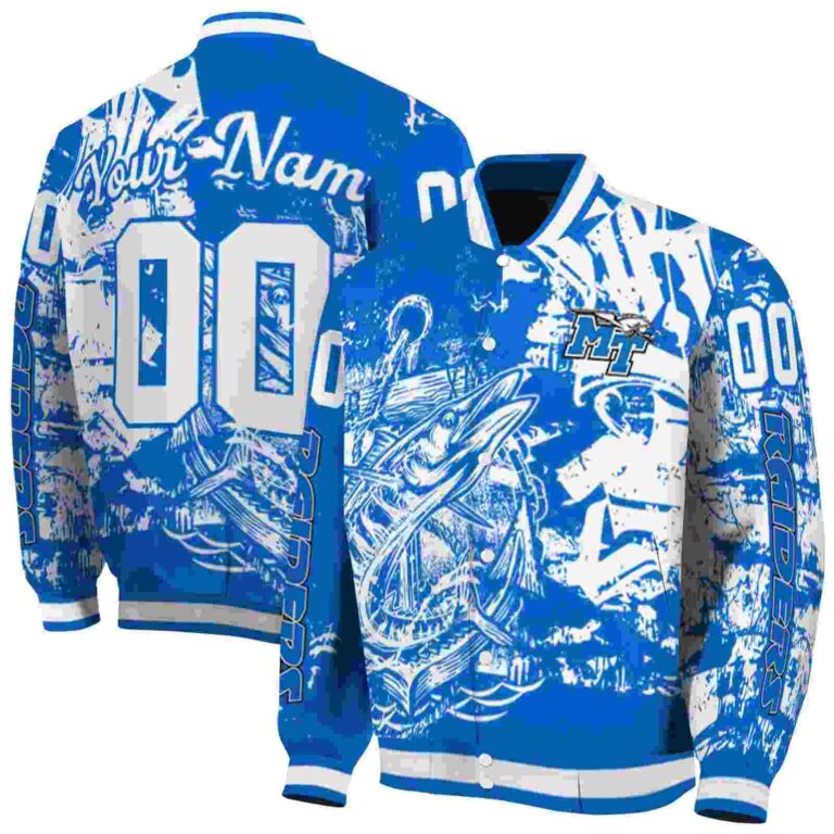 customized middle tennessee blue raiders fishing art blue jacket fashion forward