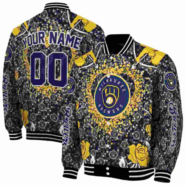 customized milwaukee brewers heart explosion navy blue jacket fashion forward