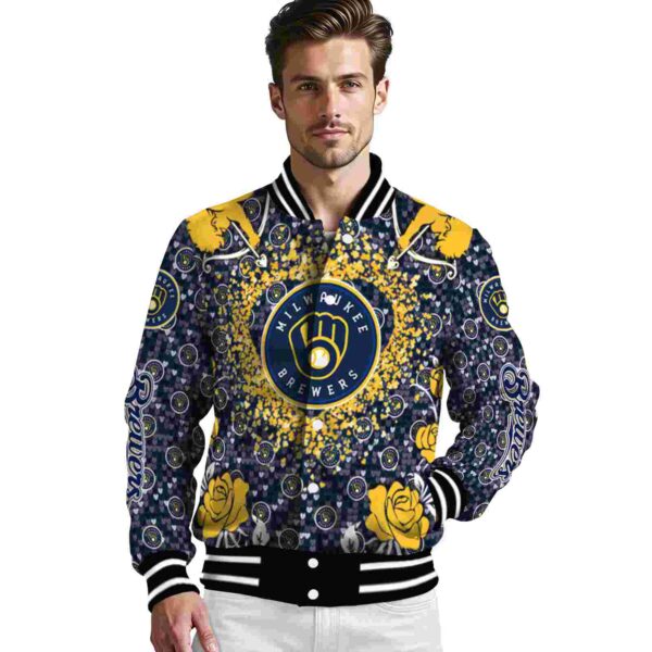 customized milwaukee brewers heart explosion navy blue jacket high quality