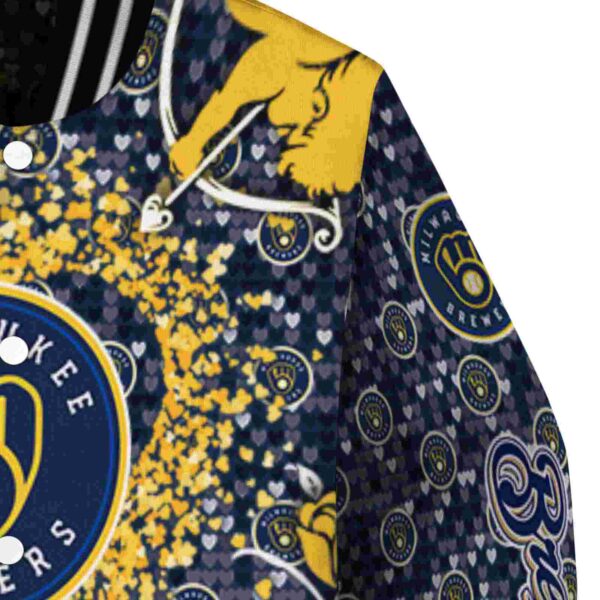 customized milwaukee brewers heart explosion navy blue jacket premium grade