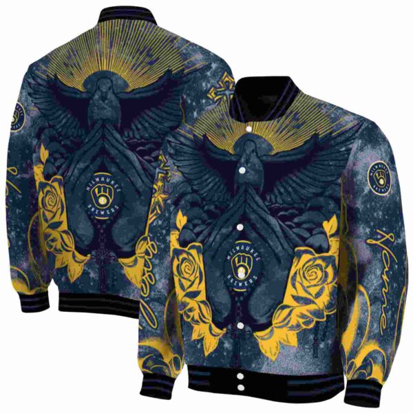 customized milwaukee brewers praying hands navy blue jacket fashion forward