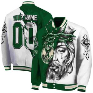 customized milwaukee bucks jesus tears green white jacket fashion forward