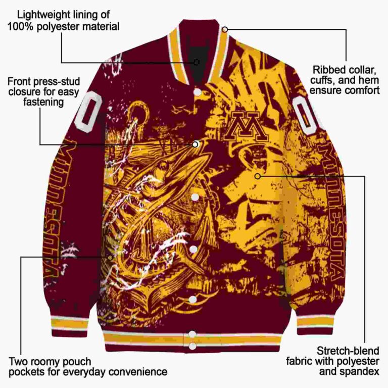 customized minnesota golden gophers fishing art maroon jacket new arrival