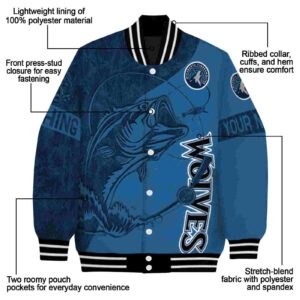customized minnesota timberwolves fishing rod blue jacket new arrival