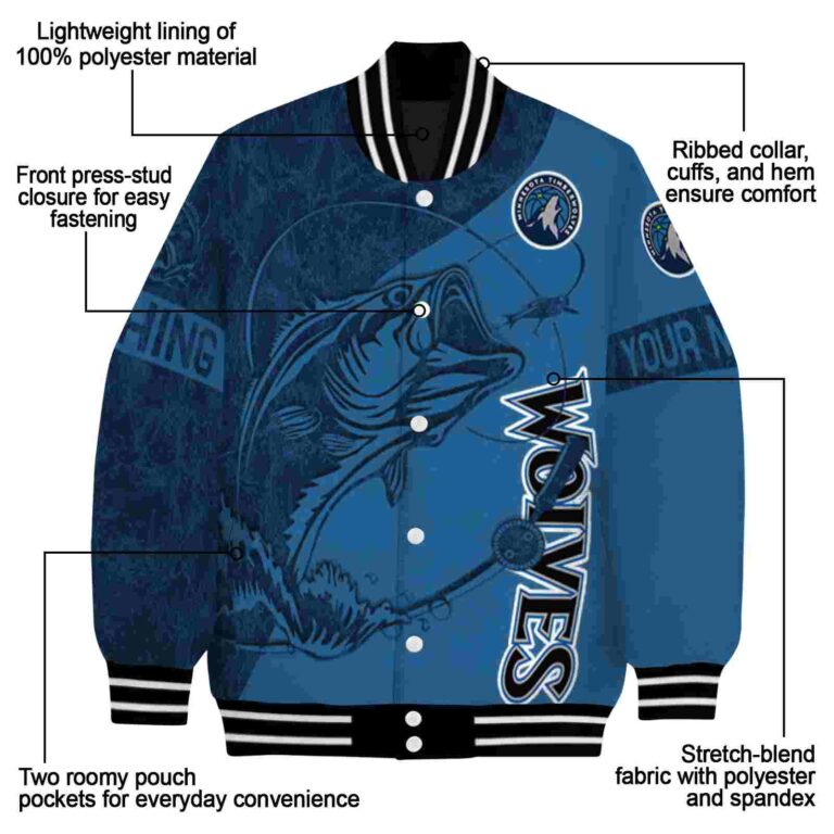 customized minnesota timberwolves fishing rod blue jacket new arrival
