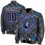 customized minnesota timberwolves heart explosion midnight blue jacket best selling