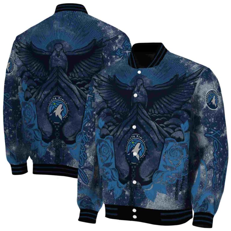 customized minnesota timberwolves praying hands midnight blue jacket fashion forward