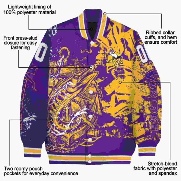 customized minnesota vikings fishing art purple jacket new arrival
