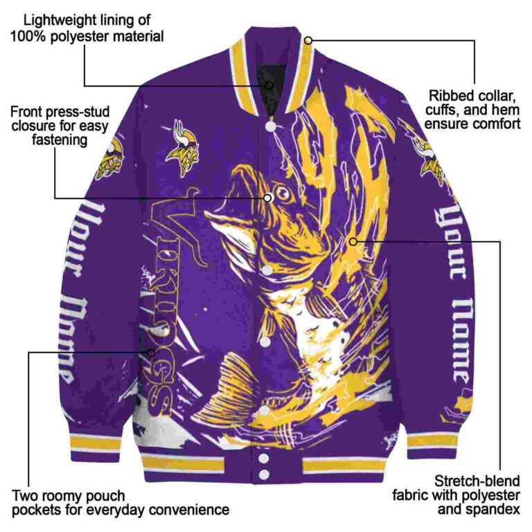 customized minnesota vikings fishing passion purple white jacket new arrival