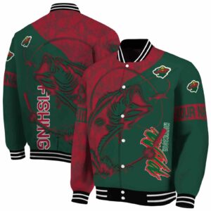 customized minnesota wild fishing rod green jacket fashion forward