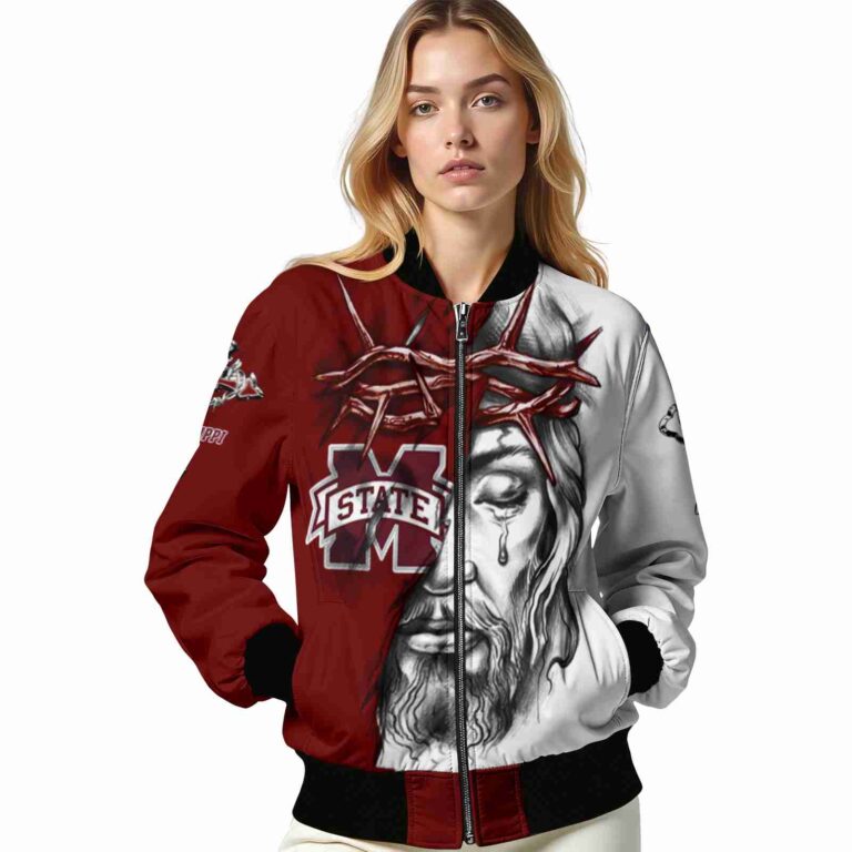 customized mississippi state bulldogs jesus tears maroon white jacket latest model