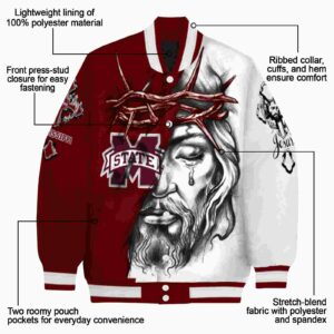 customized mississippi state bulldogs jesus tears maroon white jacket new arrival