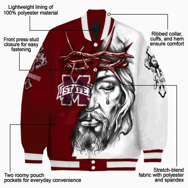 customized mississippi state bulldogs jesus tears maroon white jacket new arrival