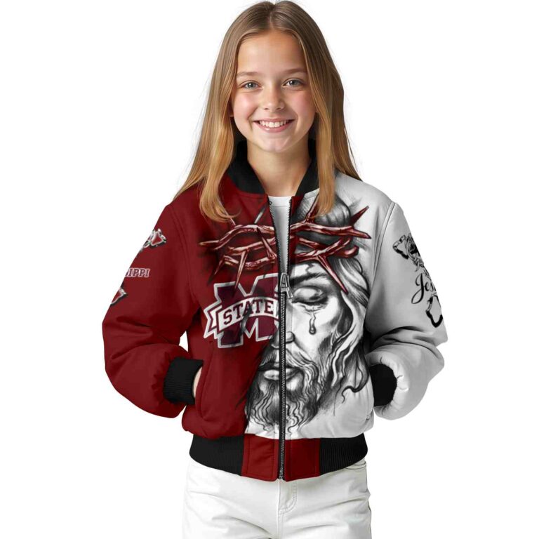 customized mississippi state bulldogs jesus tears maroon white jacket top rated