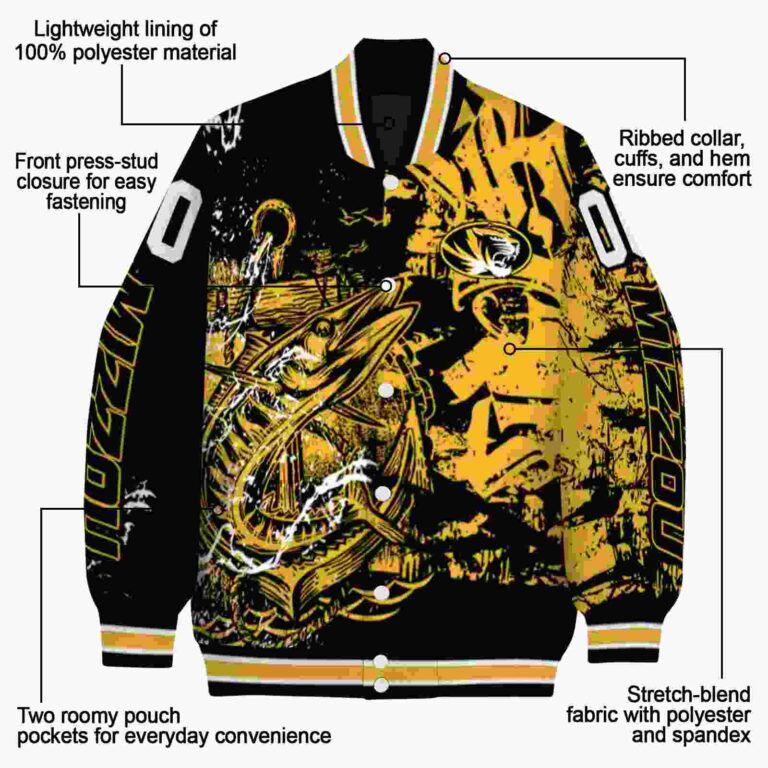 customized missouri tigers fishing art black jacket new arrival