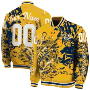 customized nashville predators fishing art gold jacket fashion forward