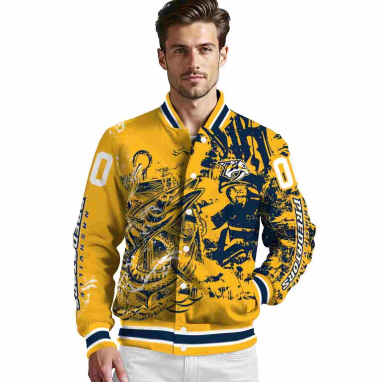 customized nashville predators fishing art gold jacket high quality