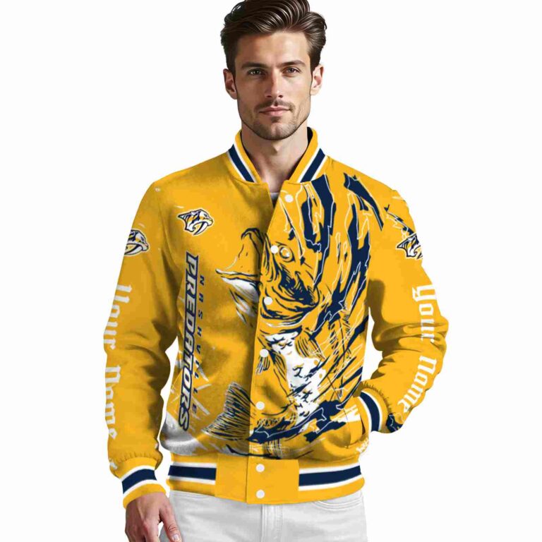 customized nashville predators fishing passion gold white jacket high quality
