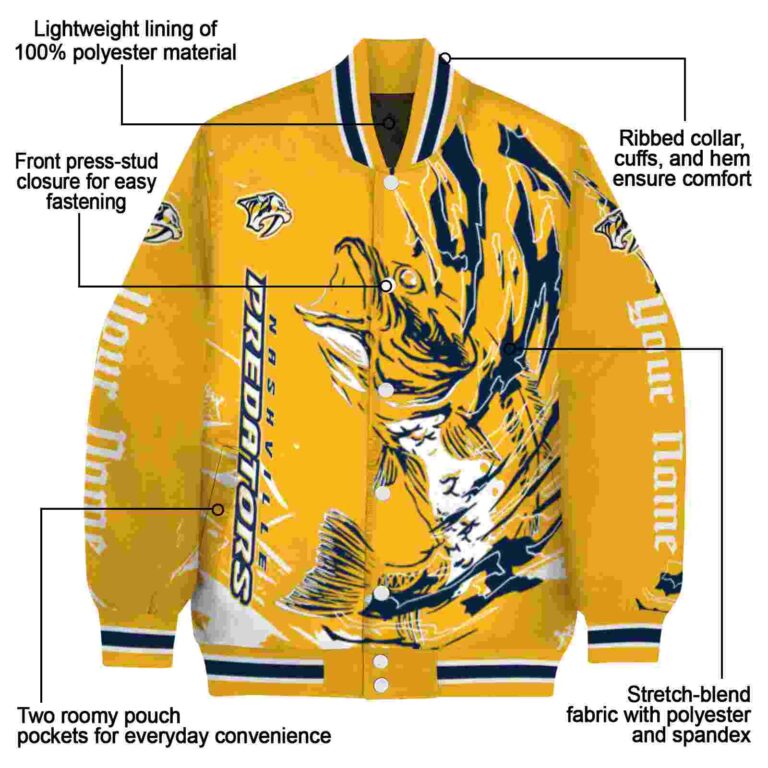 customized nashville predators fishing passion gold white jacket new arrival