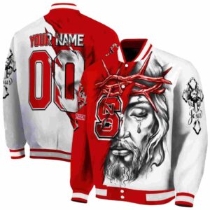 customized nc state wolfpack jesus tears red white jacket fashion forward