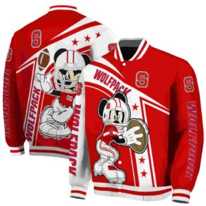 customized nc state wolfpack mickey football red white jacket fashion forward