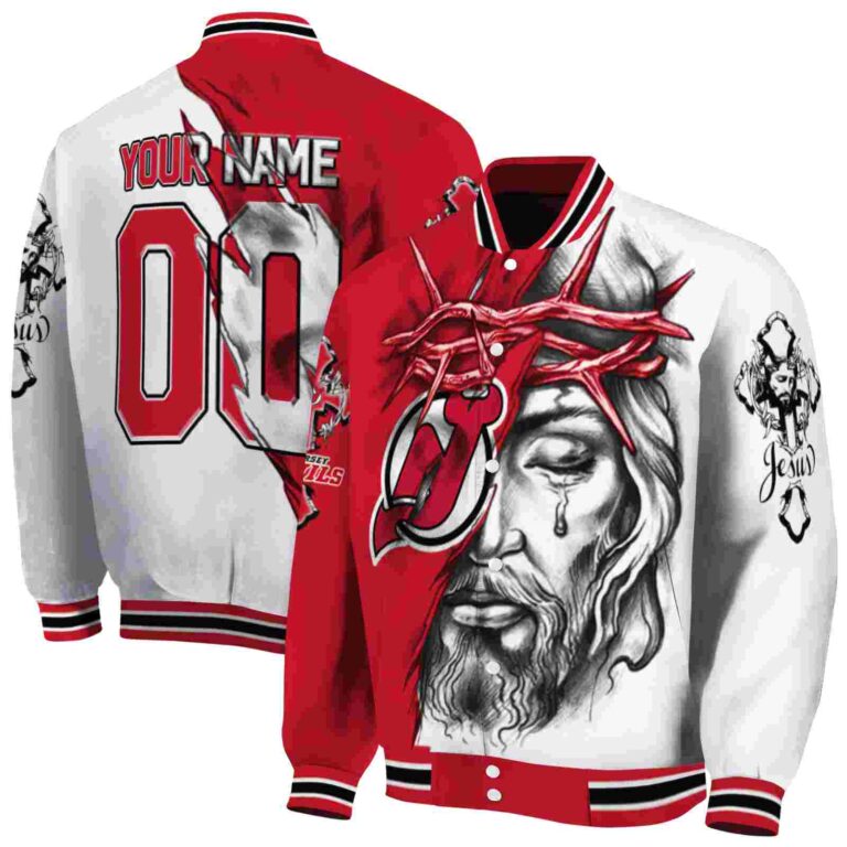 customized new jersey devils jesus tears red white jacket fashion forward