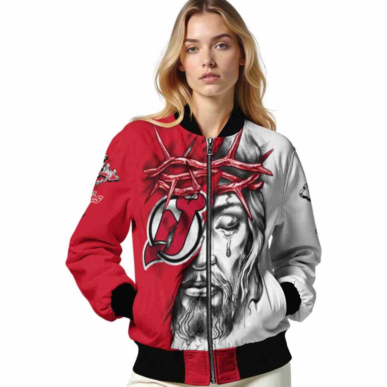 customized new jersey devils jesus tears red white jacket latest model