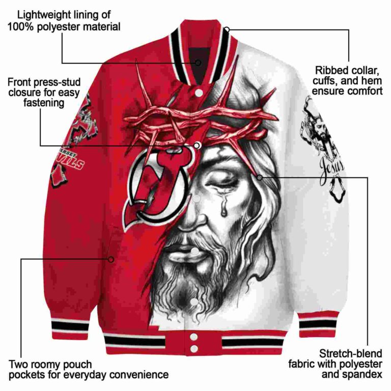 customized new jersey devils jesus tears red white jacket new arrival