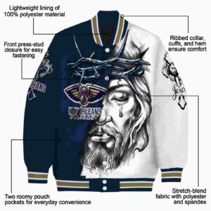 customized new orleans pelicans jesus tears navy white jacket new arrival