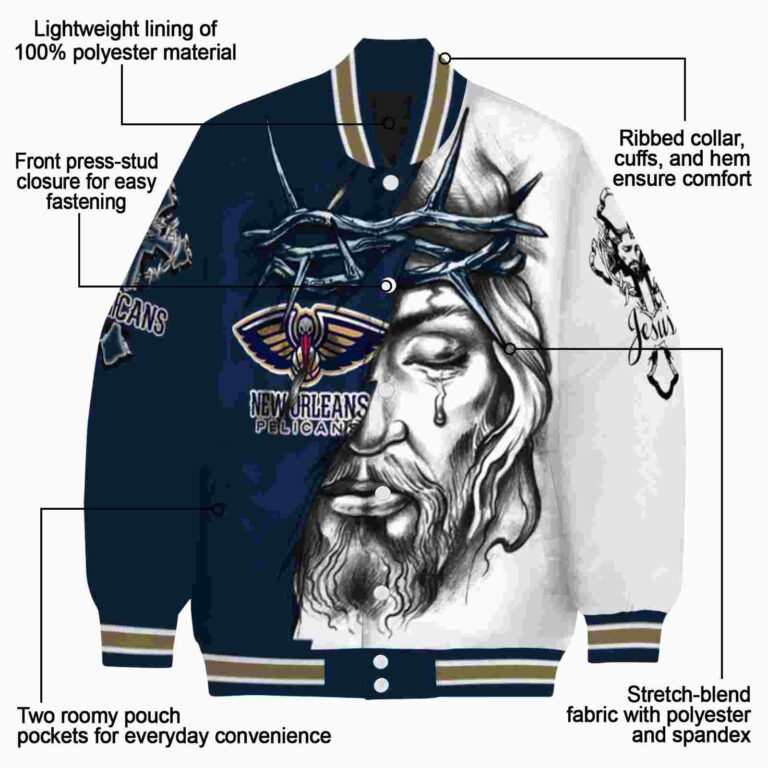 customized new orleans pelicans jesus tears navy white jacket new arrival