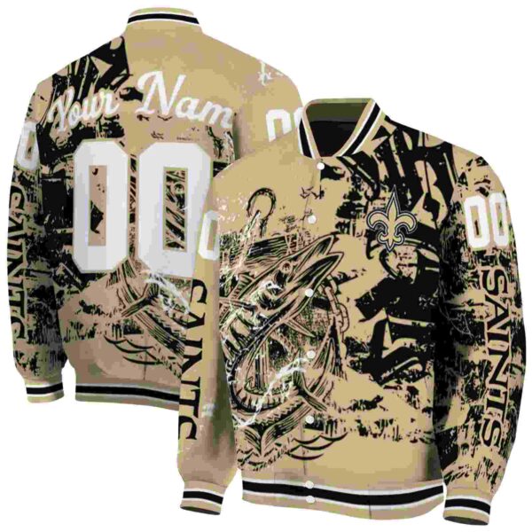 customized new orleans saints fishing art gold jacket fashion forward