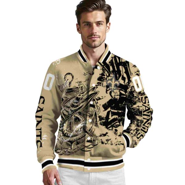 customized new orleans saints fishing art gold jacket high quality