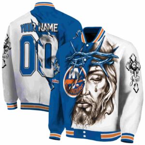 customized new york islanders jesus tears blue white jacket fashion forward