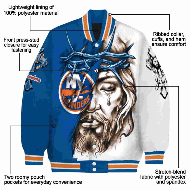 customized new york islanders jesus tears blue white jacket new arrival