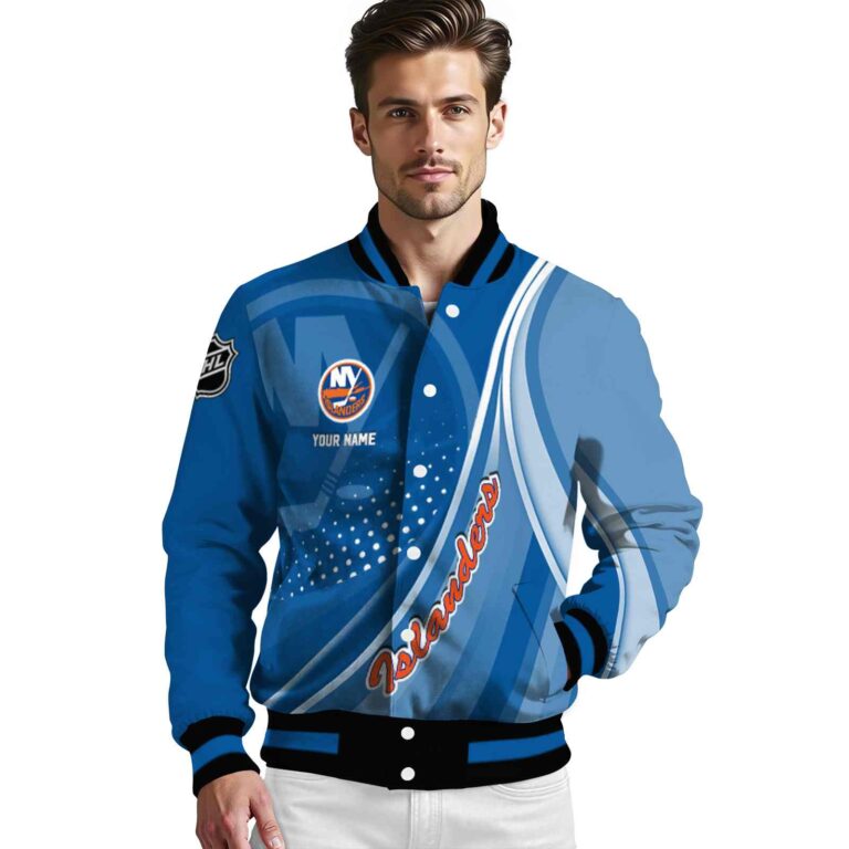 customized new york islanders wave patterns blue jacket high quality