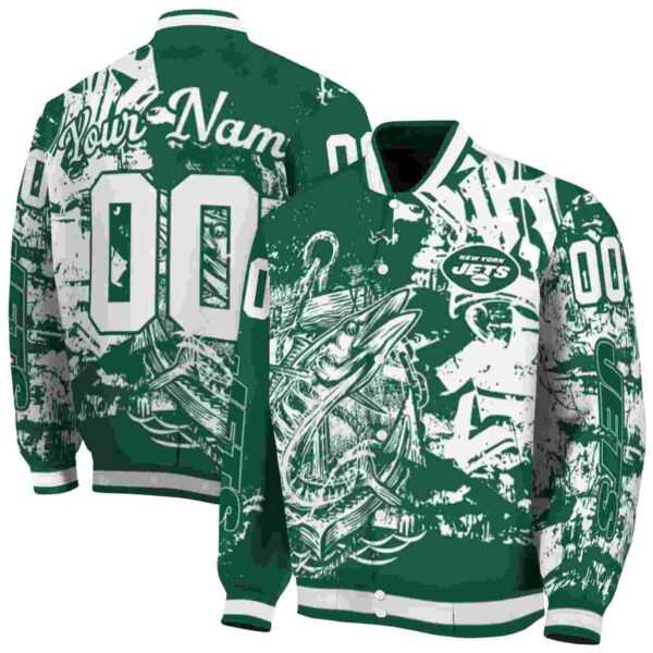 customized new york jets fishing art green jacket fashion forward